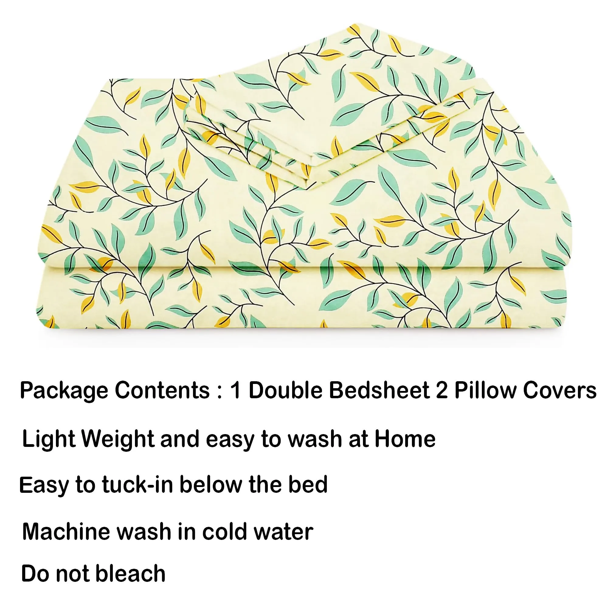 Bsb Home Premium Pure Cotton 220 Tc Flat Double Bed Bedsheets for Summer Breathable | Wrinklefree (Size-220 X 230 Cm) with 2 Pillow Covers (Size-18 X 28 Inches, Light Green) - Floral