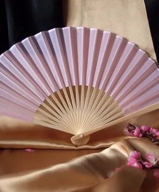 BULK PACK (50) 9" Pink Silk Hand Fans for Weddings