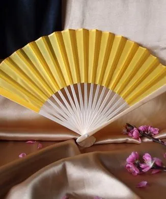 BULK PACK (50) 9" Yellow Silk Hand Fans for Weddings