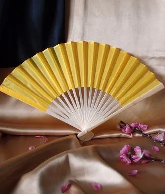 BULK PACK (50) 9" Yellow Silk Hand Fans for Weddings