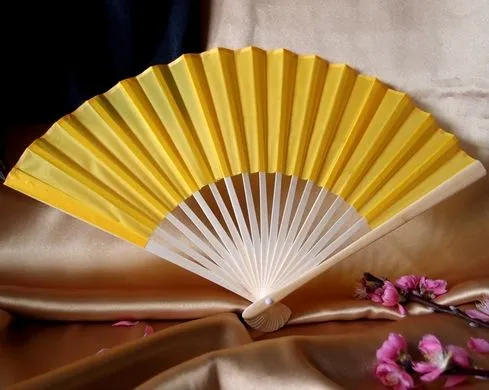 BULK PACK (50) 9" Yellow Silk Hand Fans for Weddings