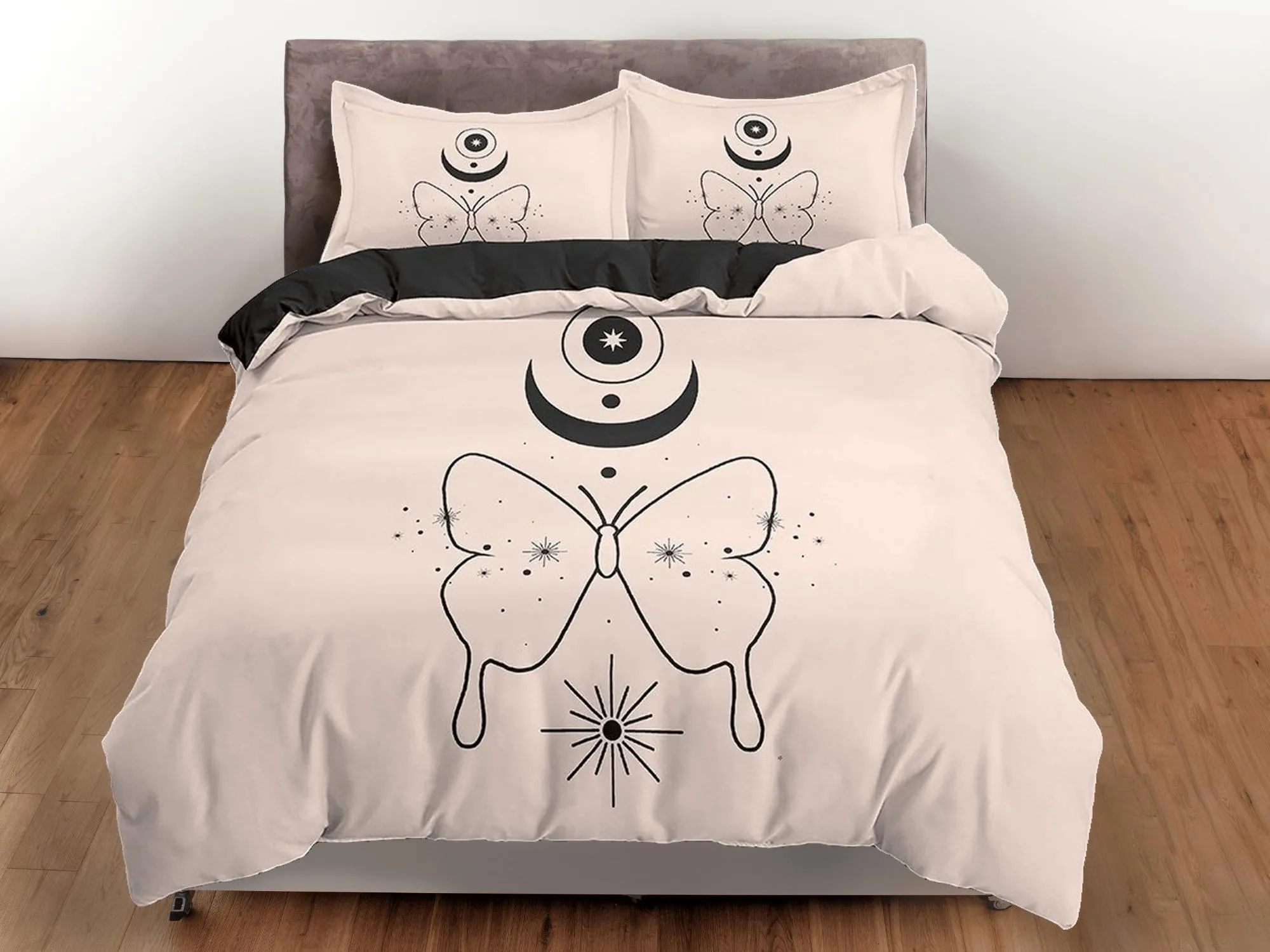 Butterfly Boho Beige Bedding Minimalist, Zodiac Gift Celestial Dorm Bedding, Astrology Duvet Cover Set, Aesthetic Duvet King Queen Full