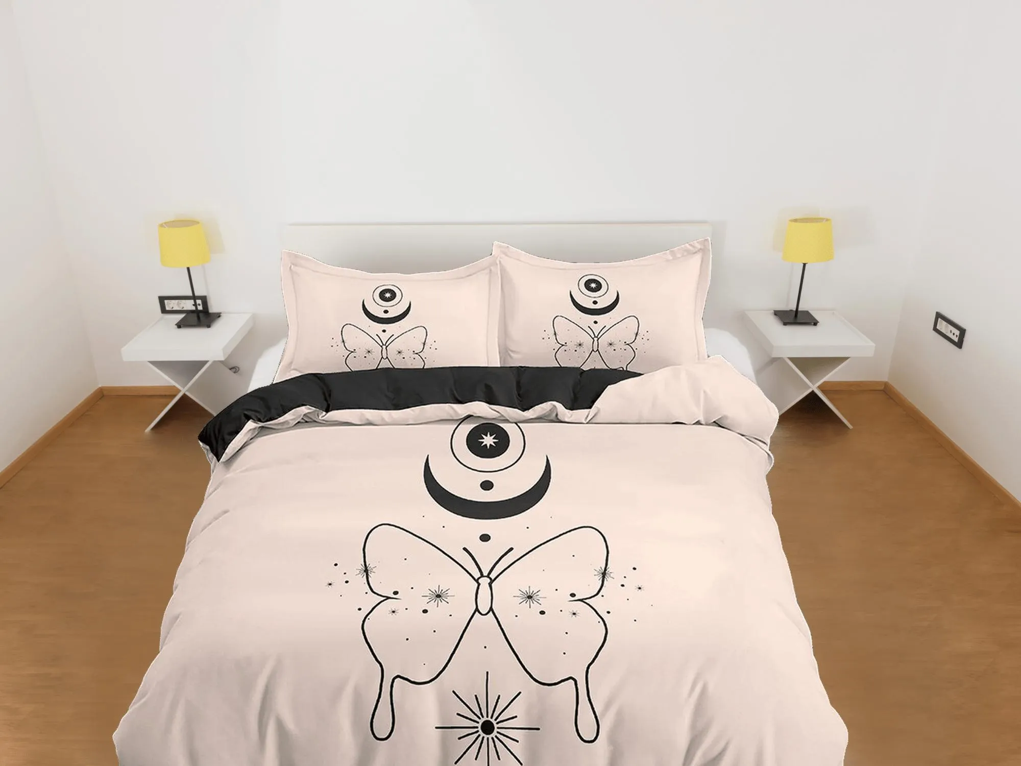 Butterfly Boho Beige Bedding Minimalist, Zodiac Gift Celestial Dorm Bedding, Astrology Duvet Cover Set, Aesthetic Duvet King Queen Full