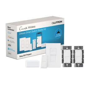 Caseta Wireless Deluxe Smart Switch Starter Kit with Smart Bridge, 2 Smart Switches, Pico Remotes and Wall Plates