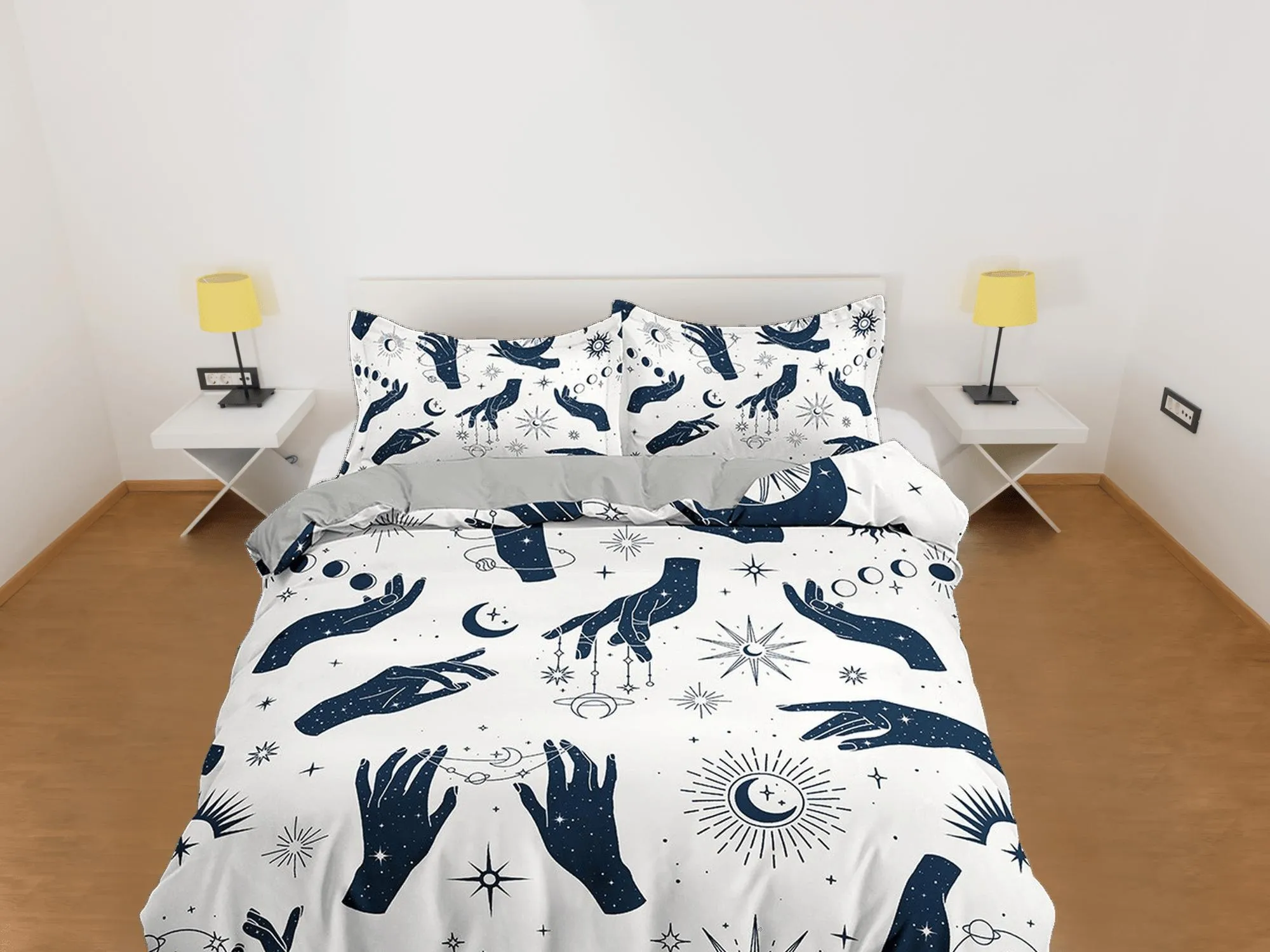 Celestial bedding woman hands sun stars witchy decor dorm bedding, aesthetic duvet, boho bedding set full king queen, astrology gothic decor