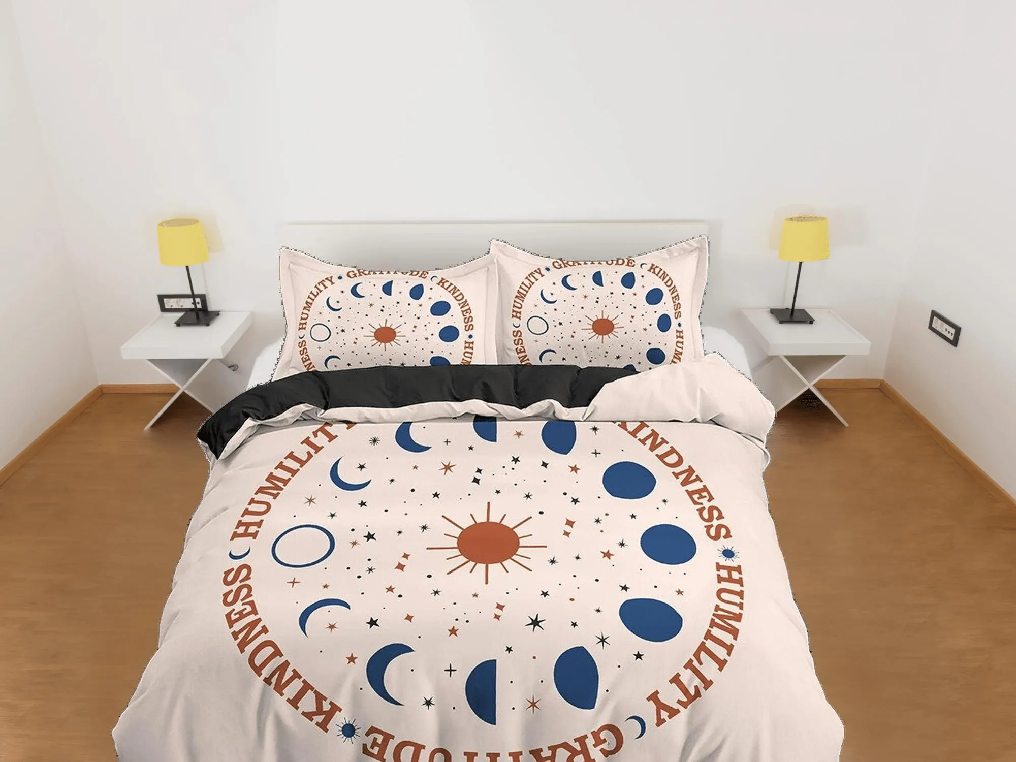 Celestial Boho Bedding with Moon Phases, Beige Duvet Cover Set, Witchy Dorm Bedding, Aesthetic Duvet Cover King Queen Full Twin Single