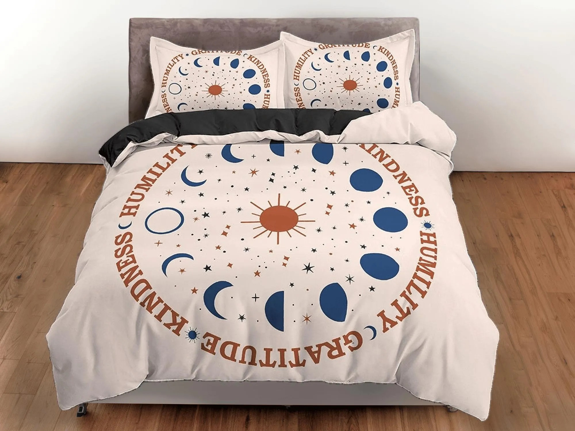 Celestial Boho Bedding with Moon Phases, Beige Duvet Cover Set, Witchy Dorm Bedding, Aesthetic Duvet Cover King Queen Full Twin Single