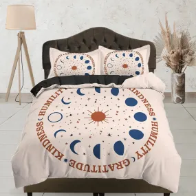 Celestial Boho Bedding with Moon Phases, Beige Duvet Cover Set, Witchy Dorm Bedding, Aesthetic Duvet Cover King Queen Full Twin Single