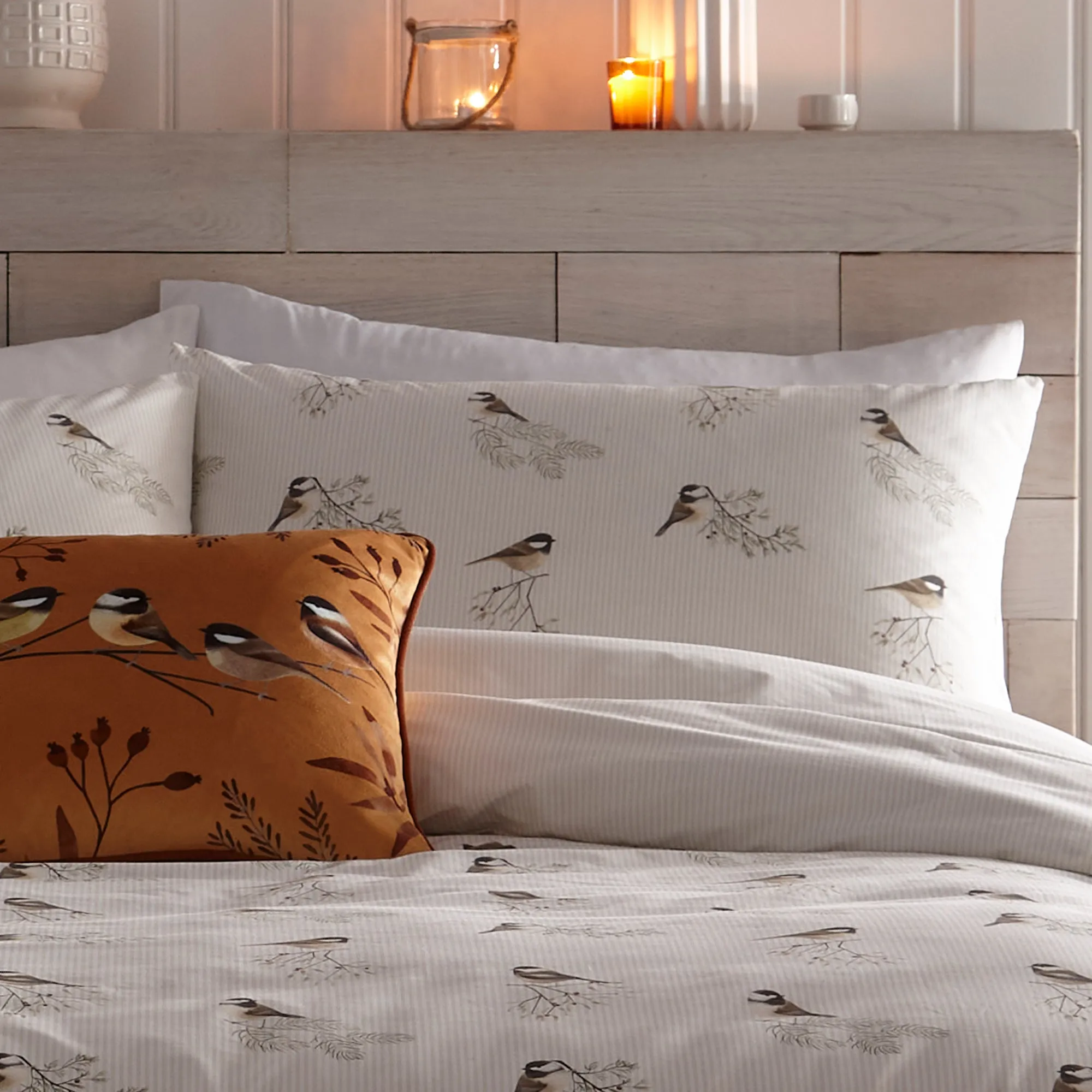 Chickadee's Duvet Cover Set by Dreams & Drapes Lodge in Natural