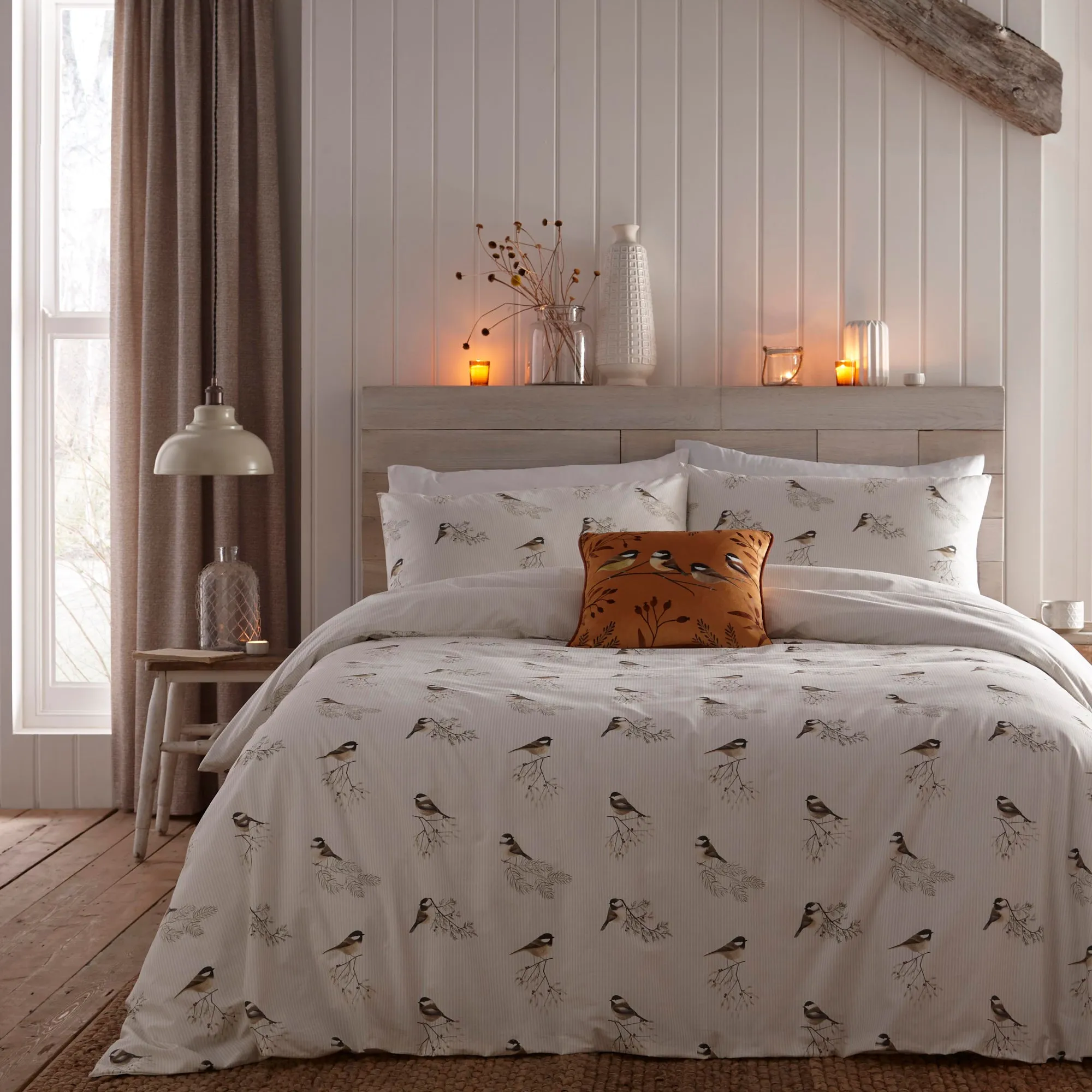 Chickadee's Duvet Cover Set by Dreams & Drapes Lodge in Natural