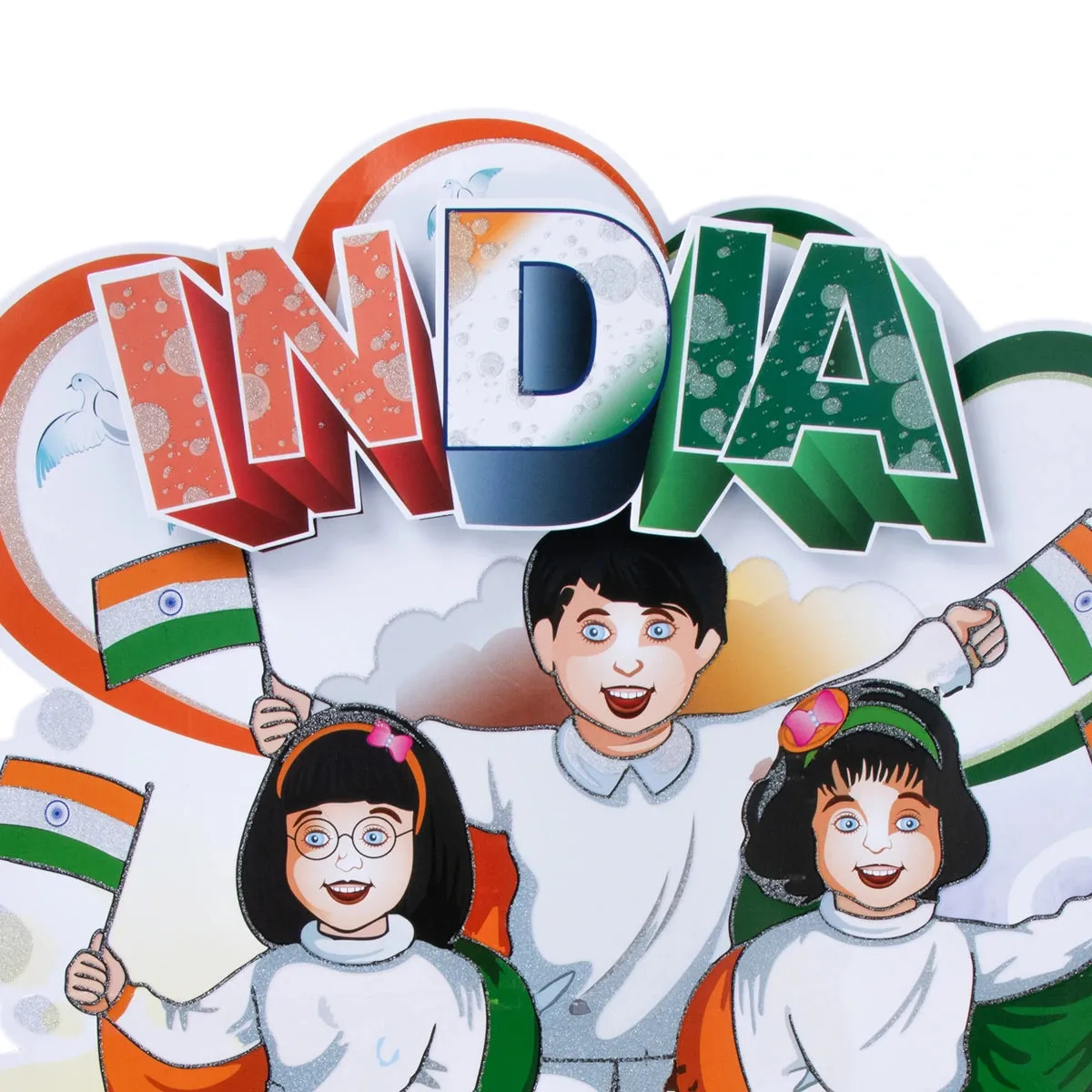 Childrens Holding Flag Banner - 22 x 18 Inches | Republic Theme Home Wall Decoration/ Republic Day Decor