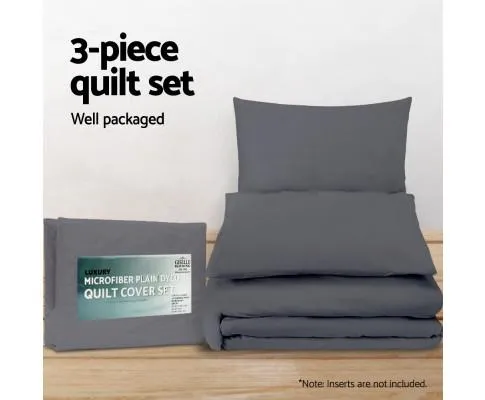 Classic Quilt Cover Set - Charcoal