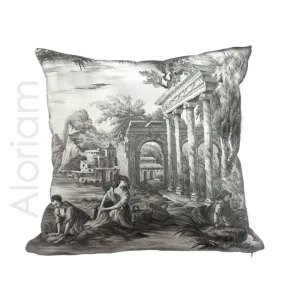 (CLEARANCE) Classical Greek Grand Toile Gray White Pillow Cover