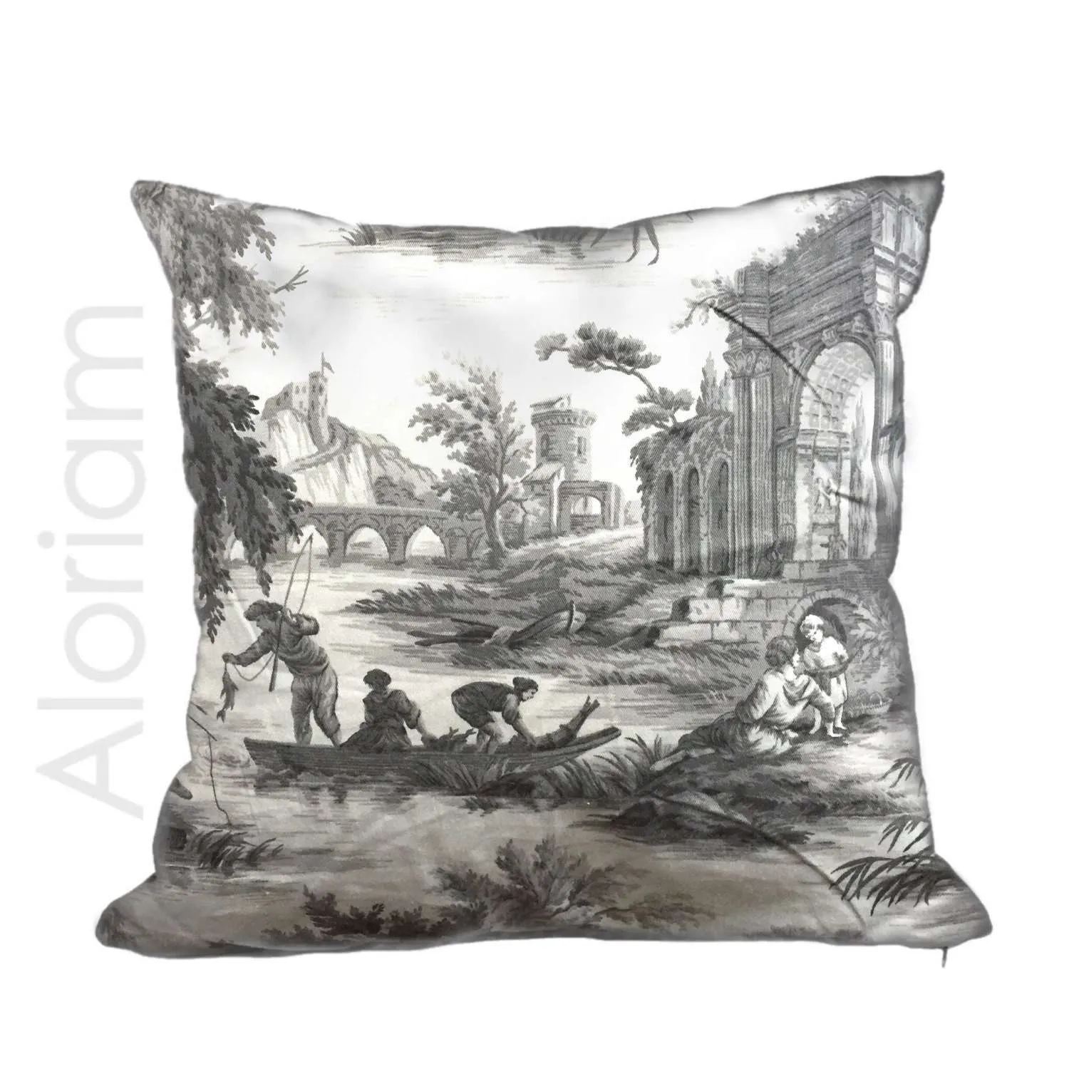 (CLEARANCE) Classical Greek Grand Toile Gray White Pillow Cover