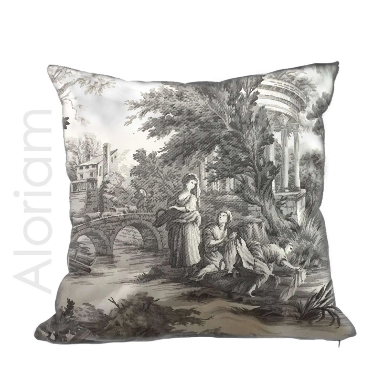 (CLEARANCE) Classical Greek Grand Toile Gray White Pillow Cover