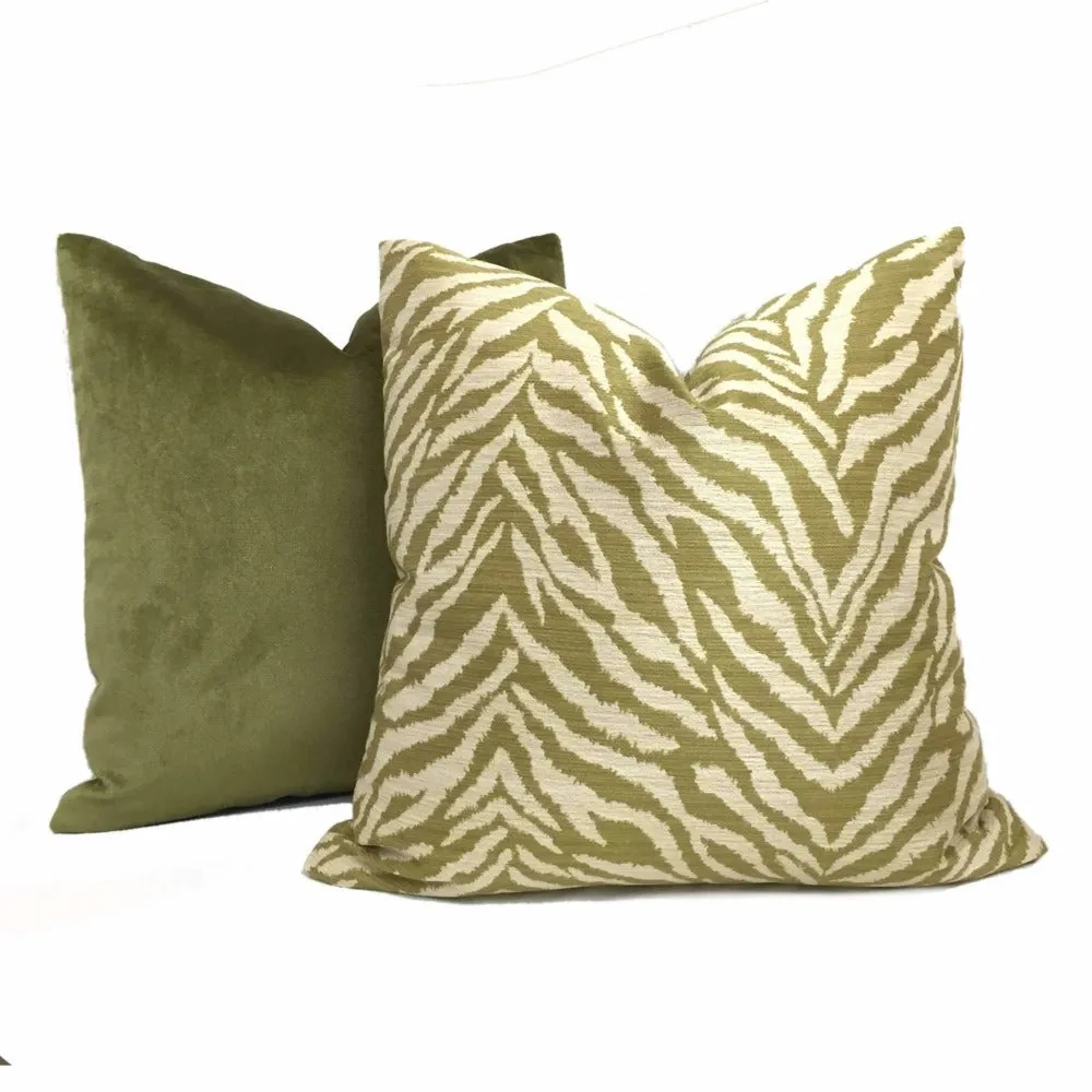 (CLEARANCE) Kravet 32081.3 Faux Tiger Animal Stripe Green Ivory Pillow Cover