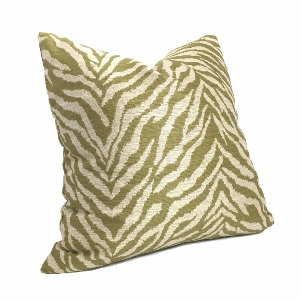 (CLEARANCE) Kravet 32081.3 Faux Tiger Animal Stripe Green Ivory Pillow Cover