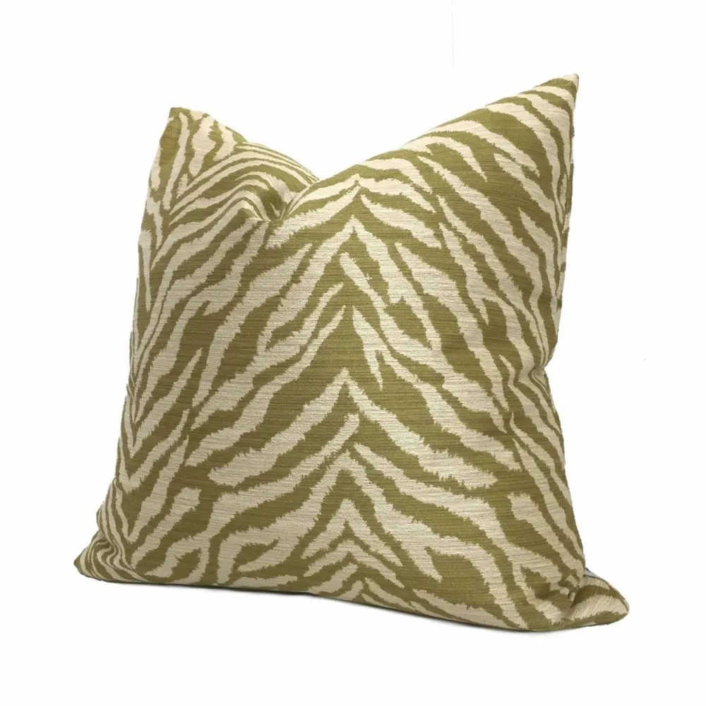 (CLEARANCE) Kravet 32081.3 Faux Tiger Animal Stripe Green Ivory Pillow Cover