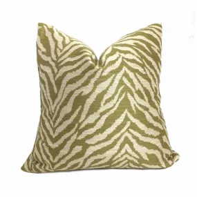 (CLEARANCE) Kravet 32081.3 Faux Tiger Animal Stripe Green Ivory Pillow Cover