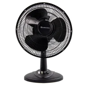 Comfort Zone 12" 3-Speed Oscillating Table Fan With Adjustable Tilt In Black