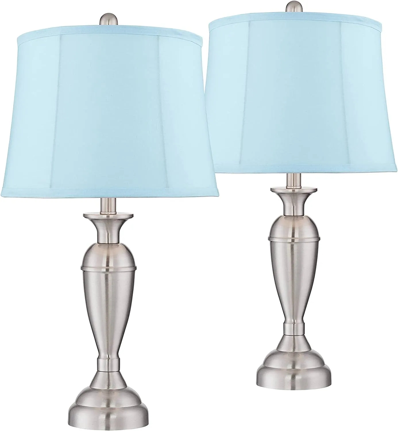 Contemporary Table Lamps 25" High Set of 2 Brushed Nickel Metal