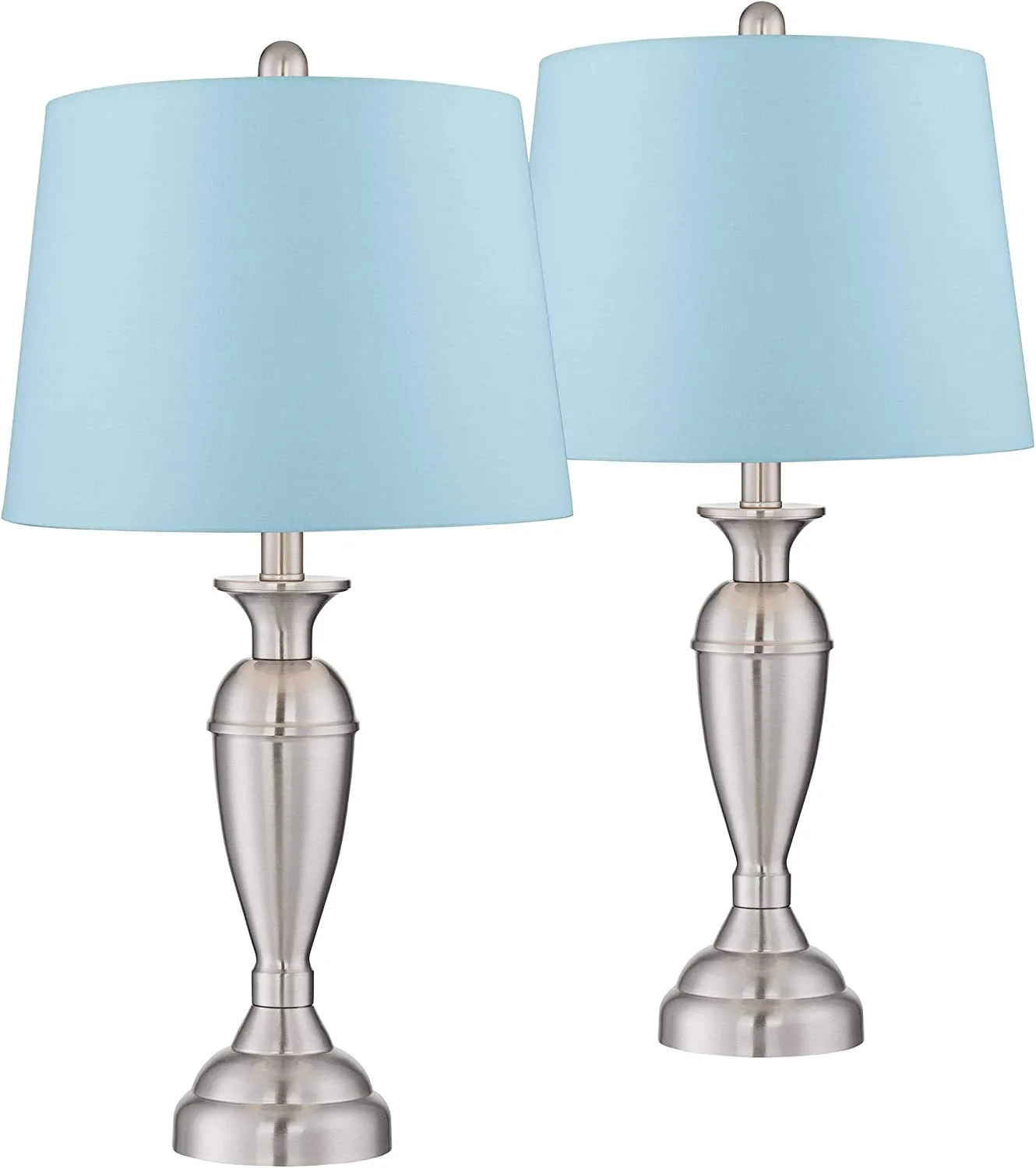 Contemporary Table Lamps 25" High Set of 2 Brushed Nickel Metal