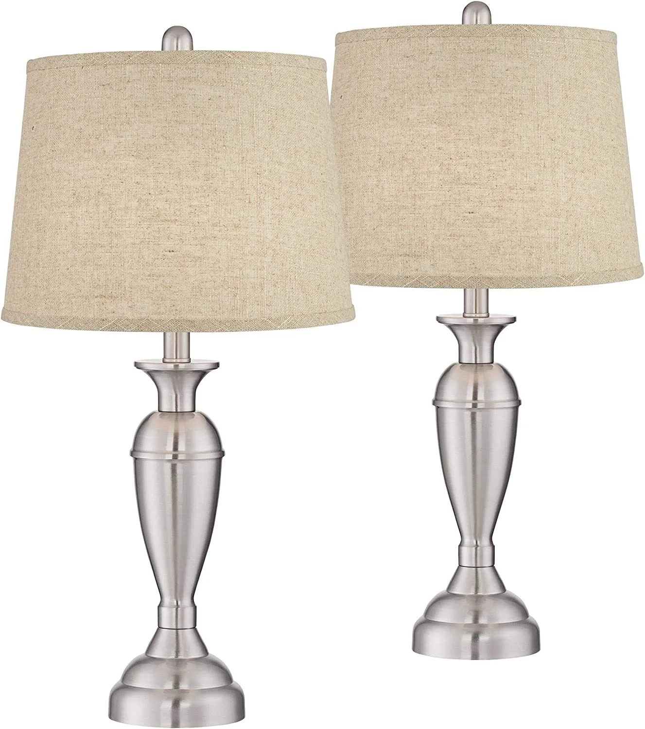 Contemporary Table Lamps 25" High Set of 2 Brushed Nickel Metal