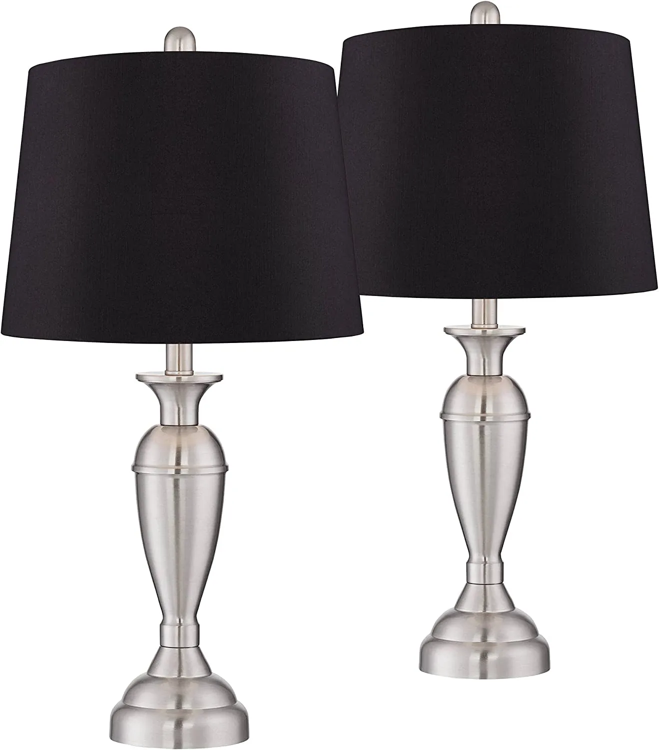 Contemporary Table Lamps 25" High Set of 2 Brushed Nickel Metal