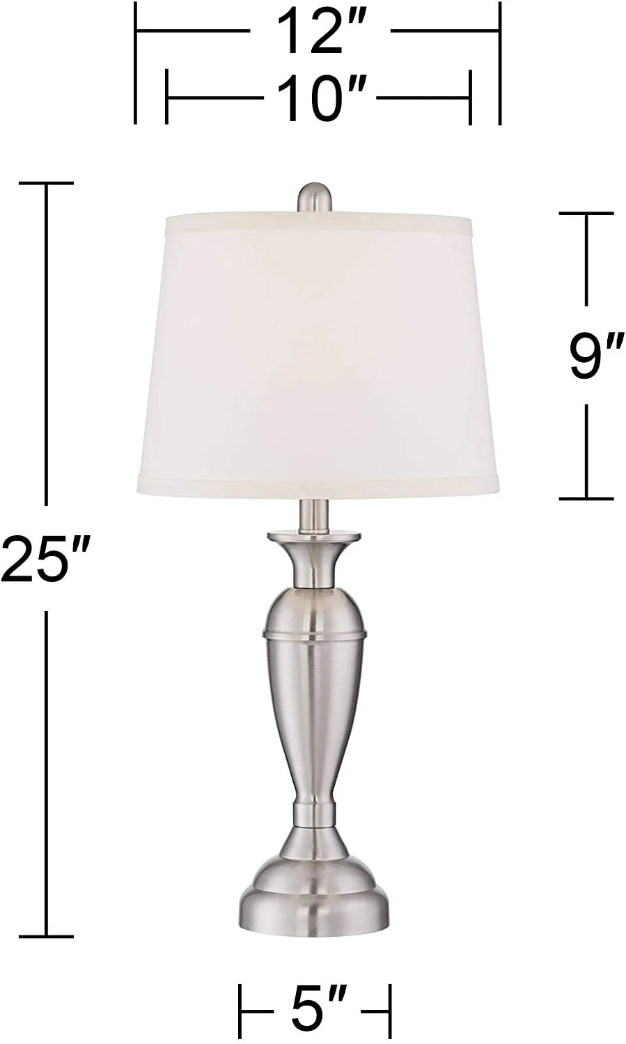 Contemporary Table Lamps 25" High Set of 2 Brushed Nickel Metal