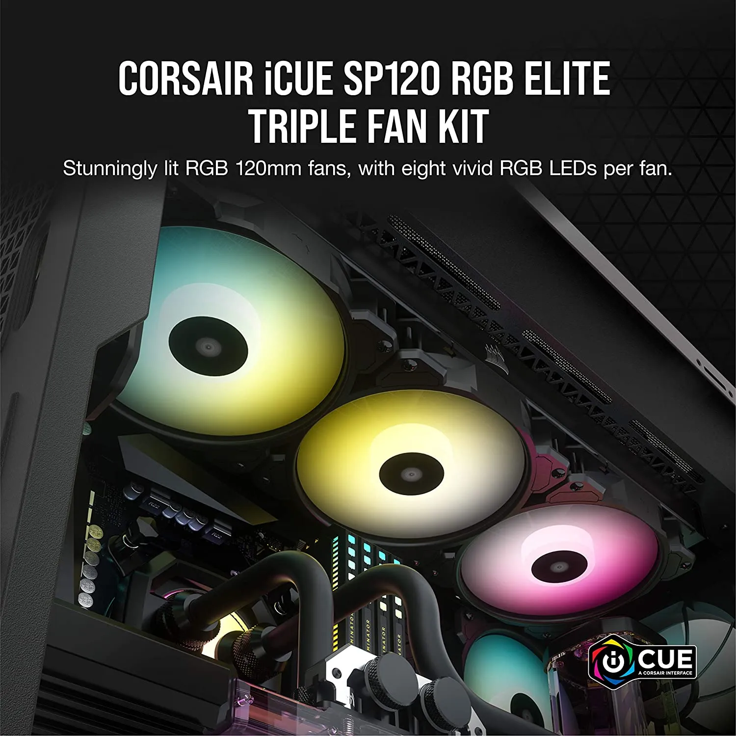 Corsair iCUE SP120 ELITE Performance 12cm PWM RGB Case Fans x3, 8 ARGB LEDs, Hydraulic Bearing, Lighting Node CORE Included