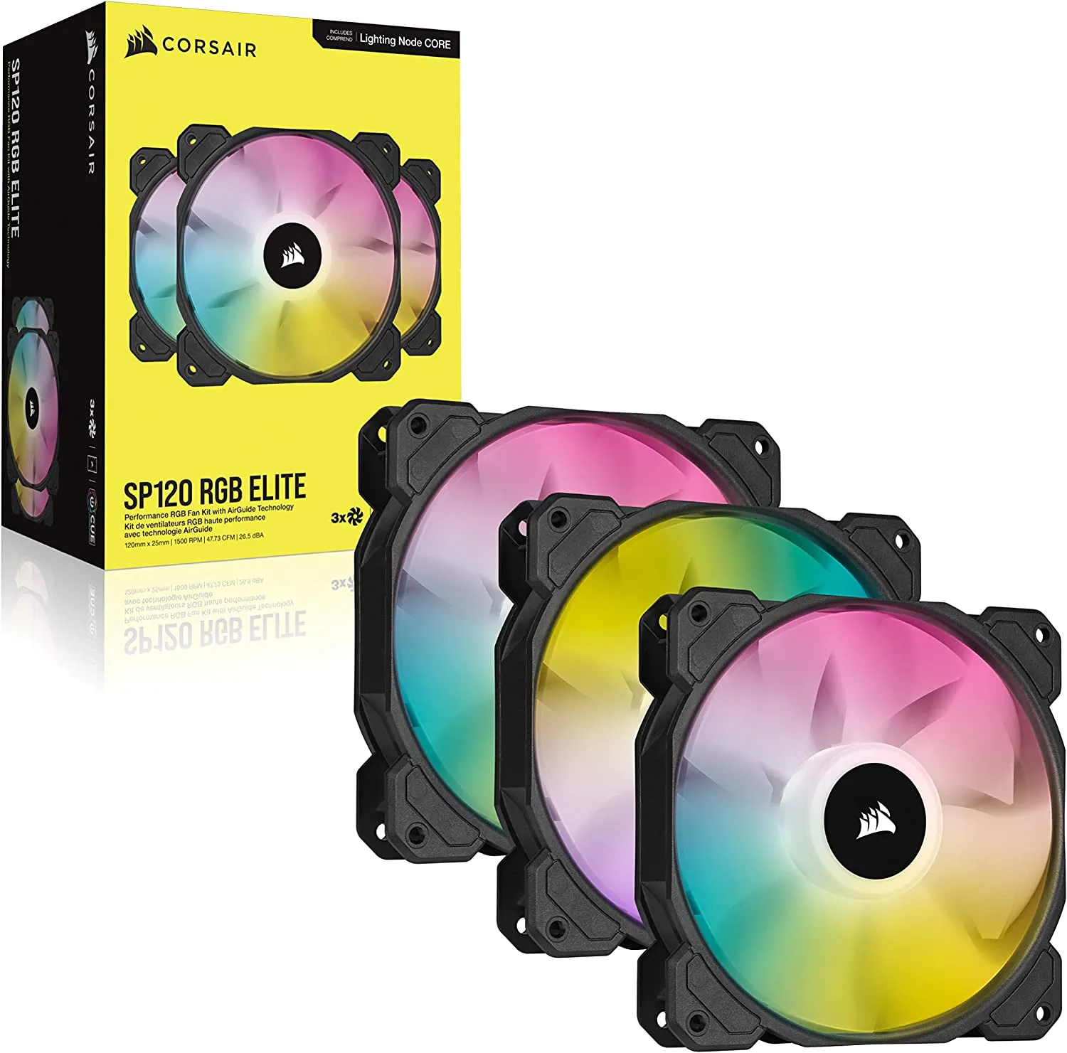 Corsair iCUE SP120 ELITE Performance 12cm PWM RGB Case Fans x3, 8 ARGB LEDs, Hydraulic Bearing, Lighting Node CORE Included