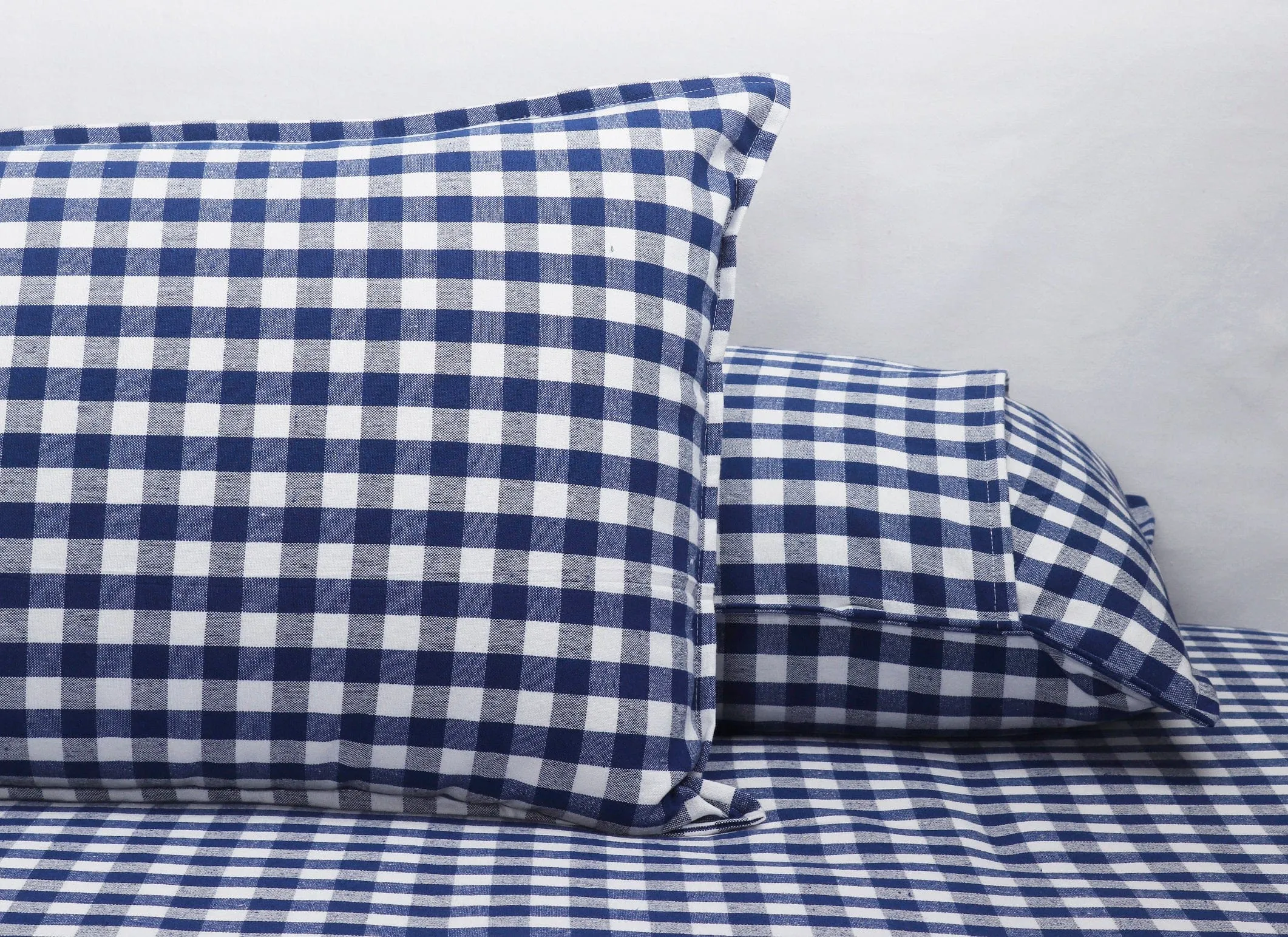 Cotton Checkered Bedsheet with Pillow Covers (Blue) - available sizes, Single, Double/Queen, King and Super King