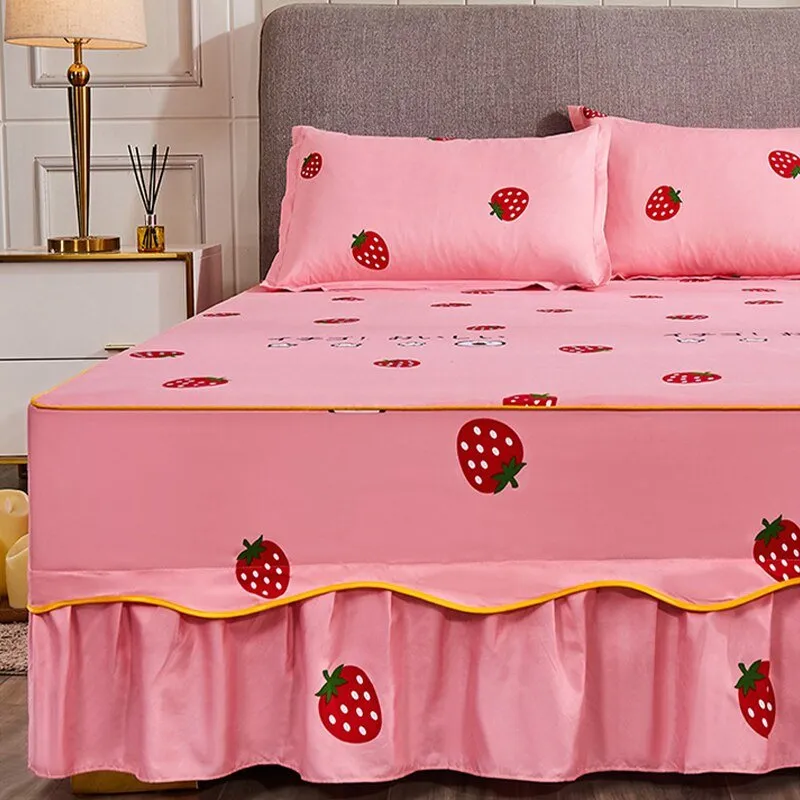 Cotton Lace Bed Sheet Set with Elastic Fitted Skirt