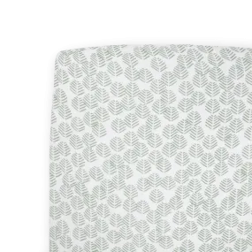 Cotton Muslin Crib Sheet - Leaf Motif