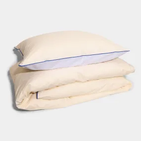 Cotton Percale Duvet Cover Set Cream-White & Cobalt Piping