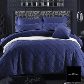 Cross Pleated Duvet Set Navy Blue