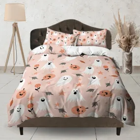 Cute halloween bedding & pillowcase, ghost pumpkin duvet cover set dorm bedding, halloween decor, nursery toddler bedding, halloween gift