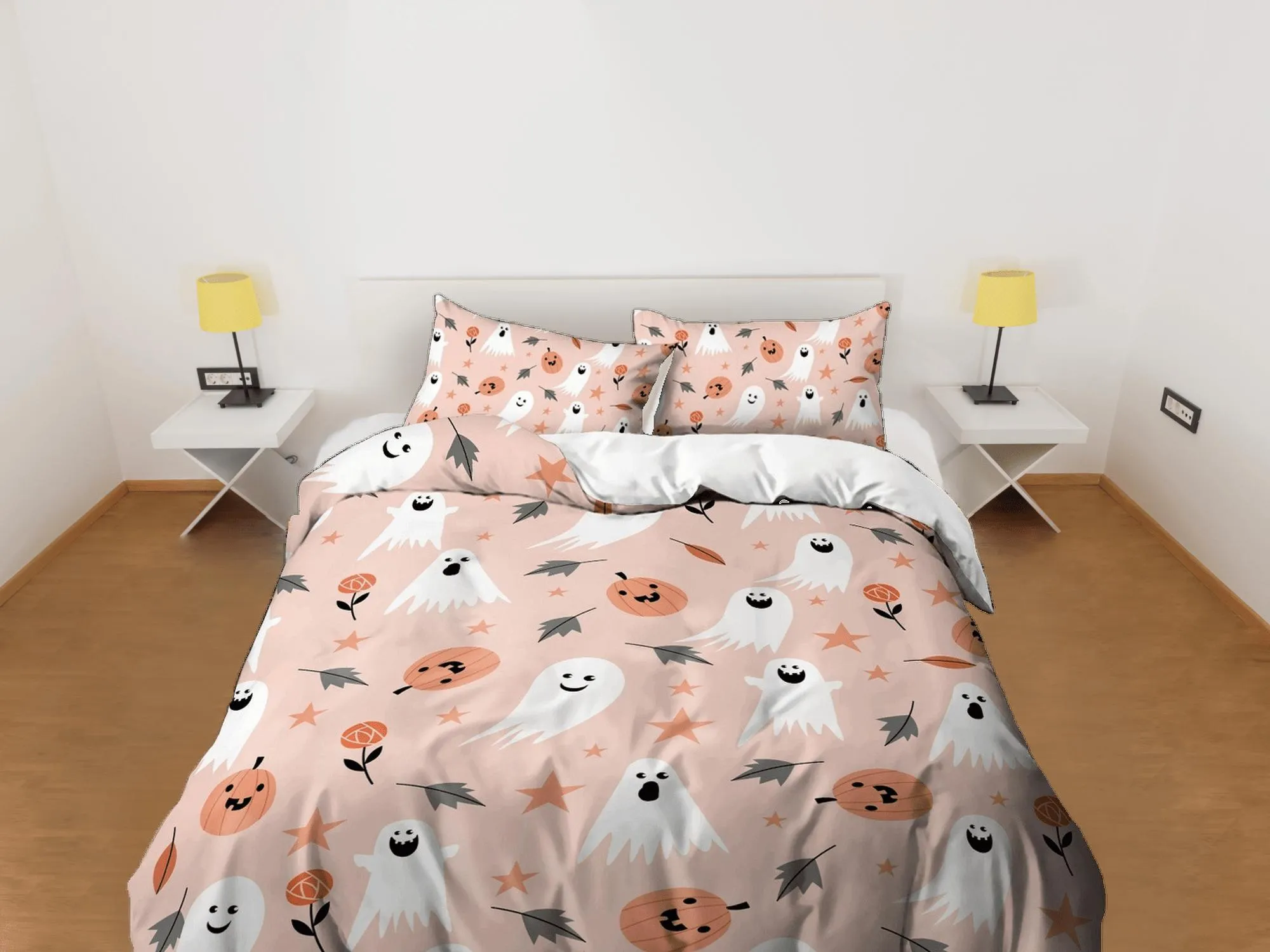 Cute halloween bedding & pillowcase, ghost pumpkin duvet cover set dorm bedding, halloween decor, nursery toddler bedding, halloween gift