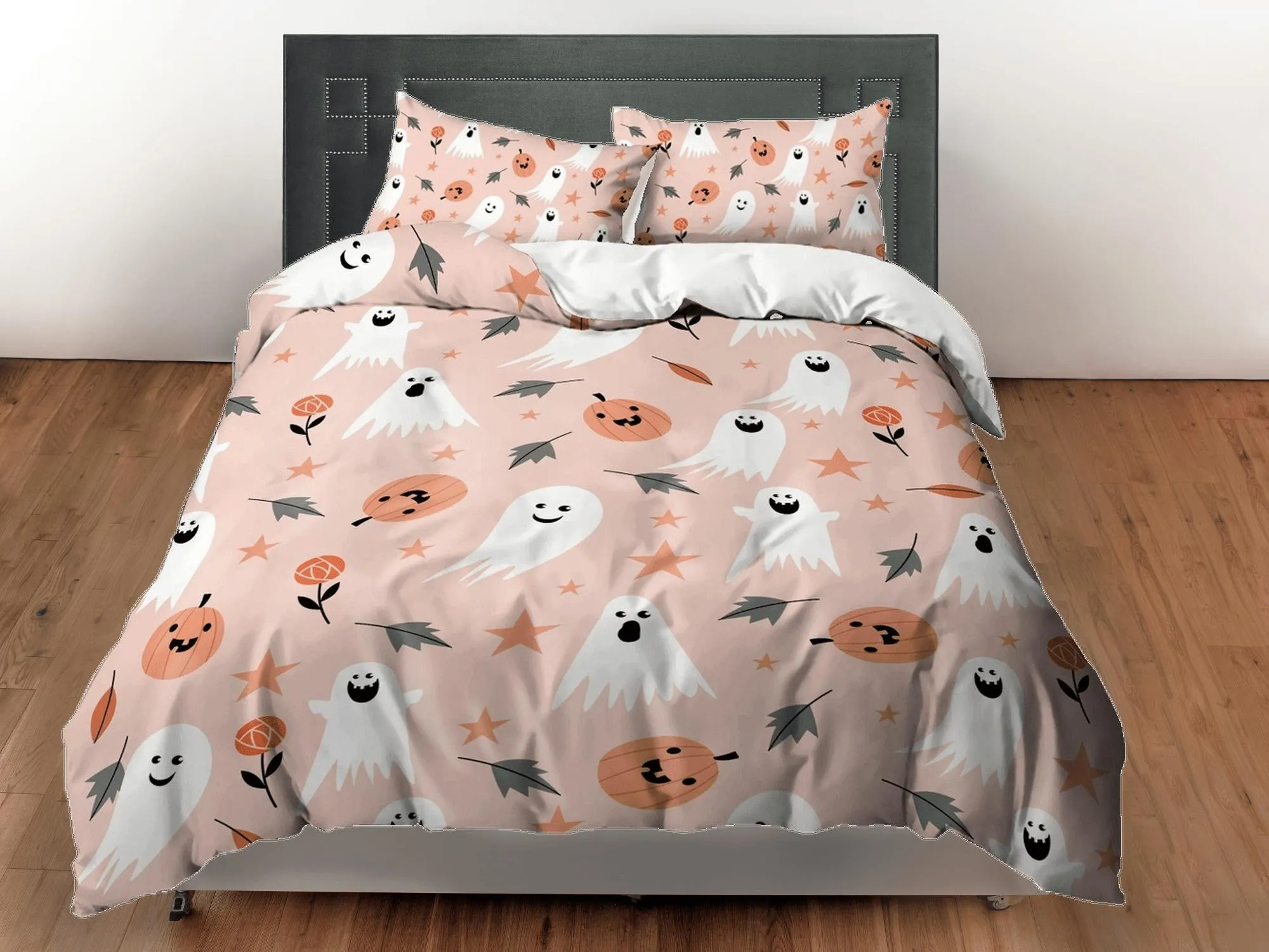 Cute halloween bedding & pillowcase, ghost pumpkin duvet cover set dorm bedding, halloween decor, nursery toddler bedding, halloween gift