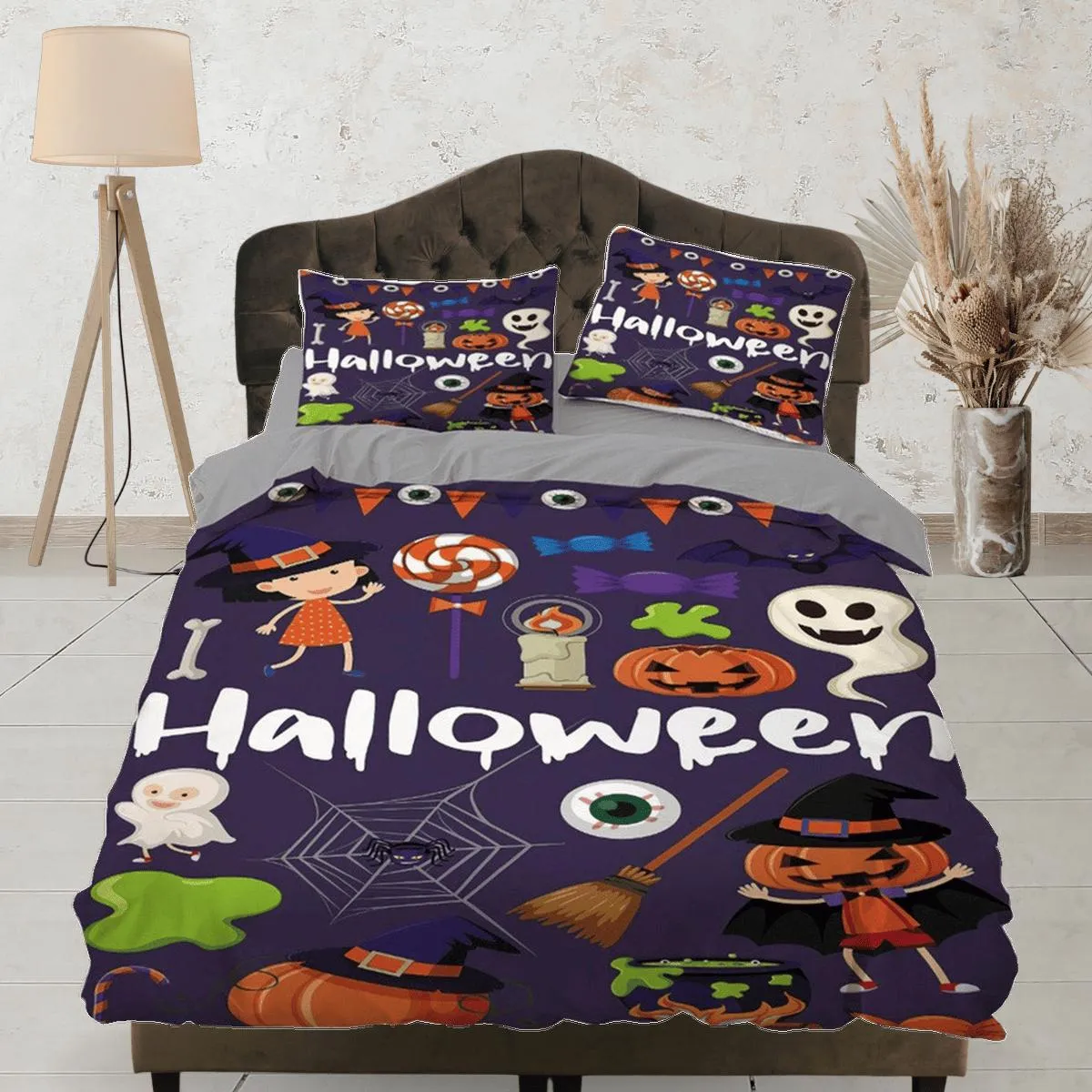 Cute halloween full size bedding & pillowcase, duvet cover set dorm bedding, halloween decor, nursery toddler bedding, halloween gift