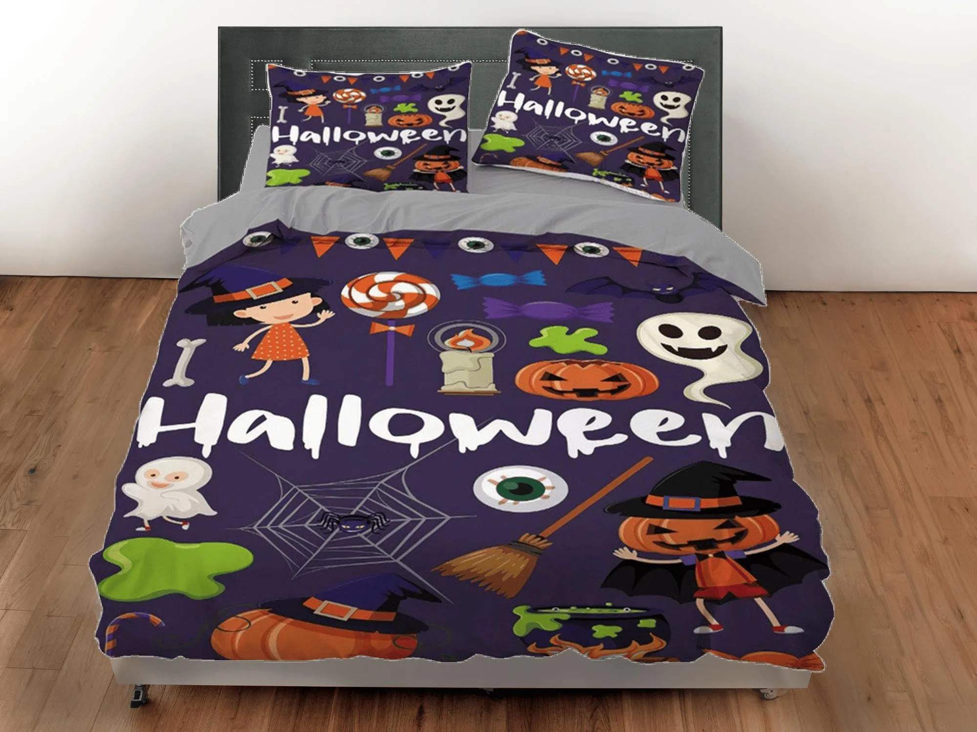 Cute halloween full size bedding & pillowcase, duvet cover set dorm bedding, halloween decor, nursery toddler bedding, halloween gift