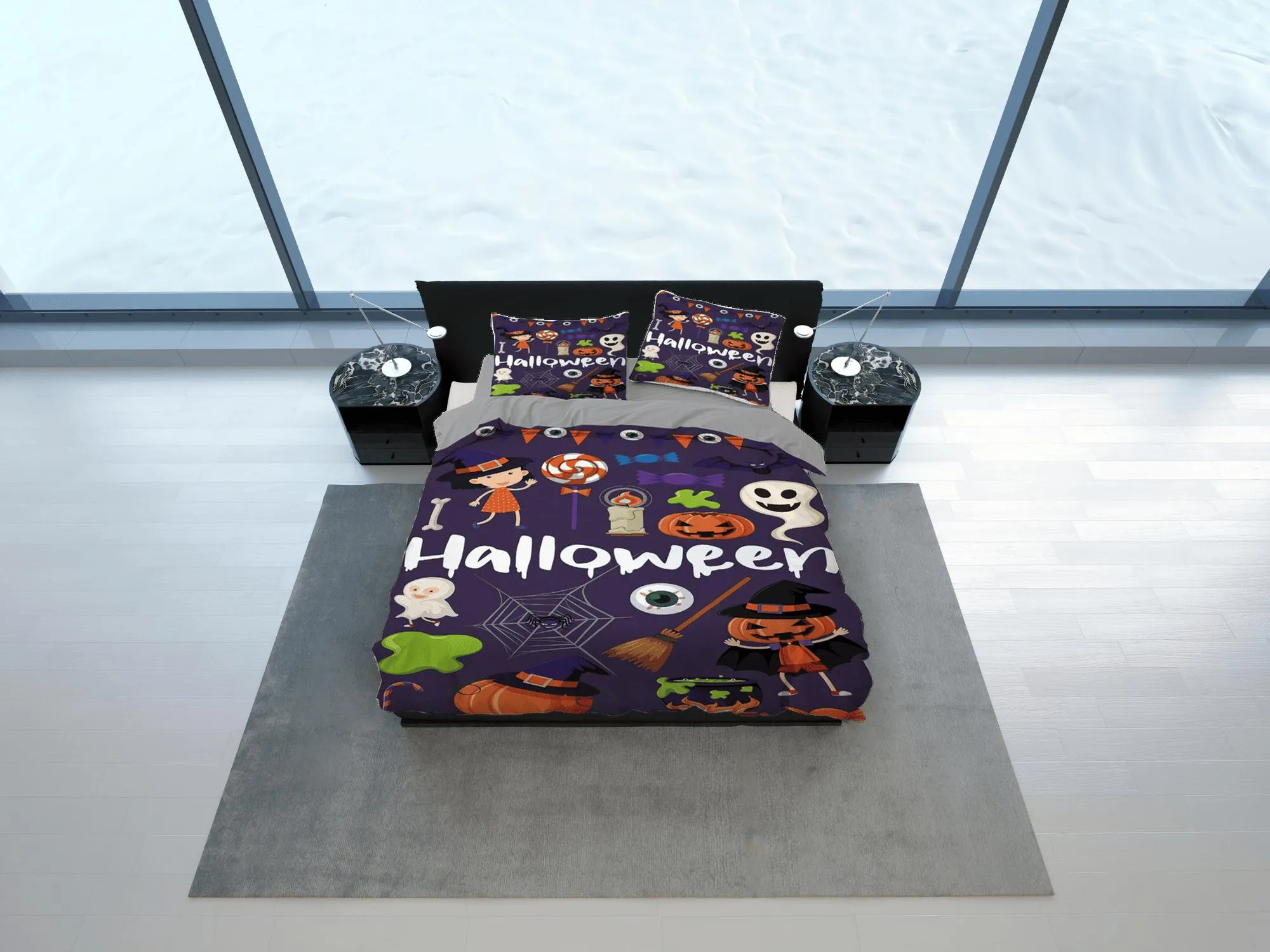 Cute halloween full size bedding & pillowcase, duvet cover set dorm bedding, halloween decor, nursery toddler bedding, halloween gift