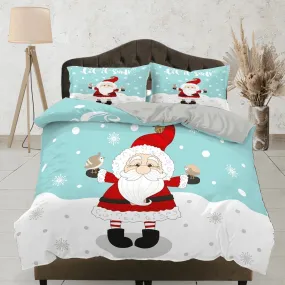 Cute Santa Claus in snow Christmas bedding & pillowcase holiday gift duvet cover king queen full toddler bedding baby Christmas farmhouse