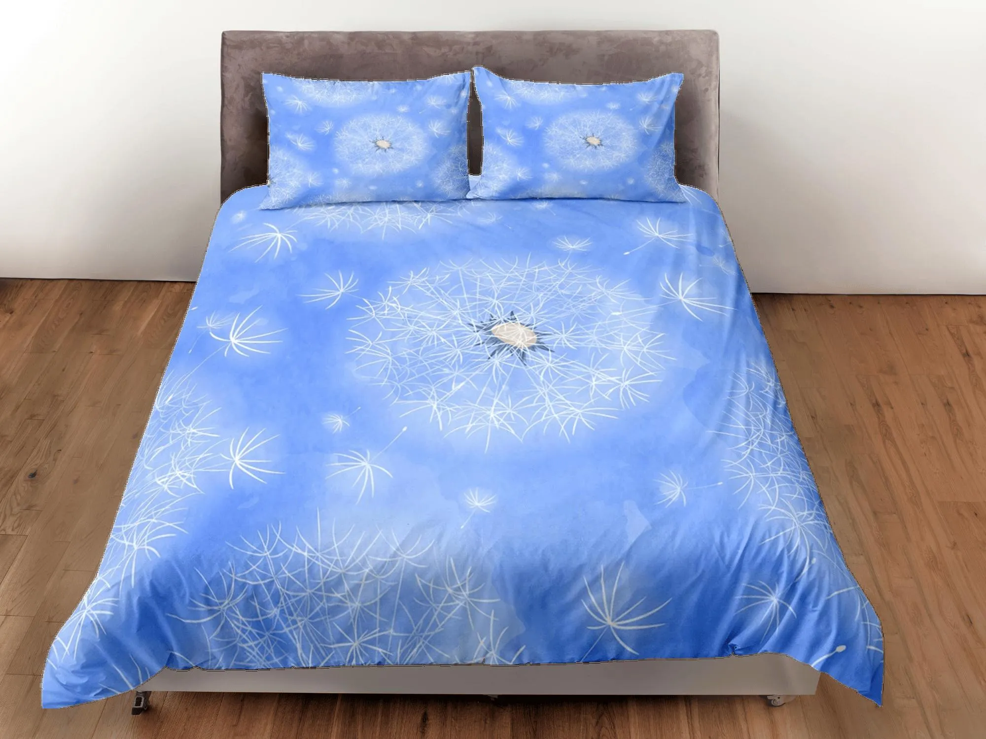 Dandelion floral blue duvet cover colorful bedding, teen girl bedroom, baby girl crib bedding boho maximalist bedspread aesthetic bedding