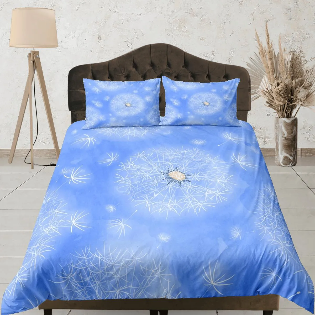 Dandelion floral blue duvet cover colorful bedding, teen girl bedroom, baby girl crib bedding boho maximalist bedspread aesthetic bedding