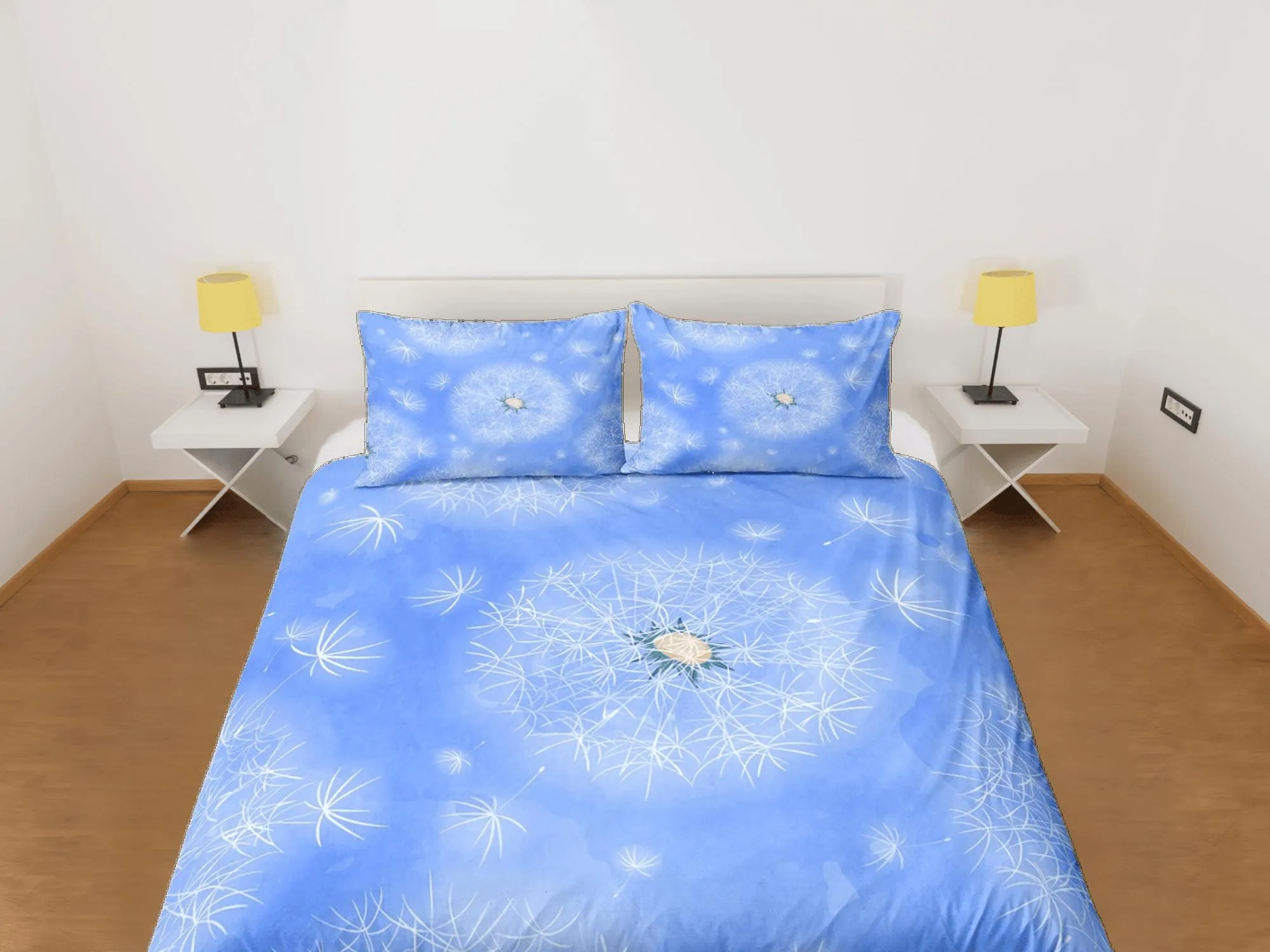 Dandelion floral blue duvet cover colorful bedding, teen girl bedroom, baby girl crib bedding boho maximalist bedspread aesthetic bedding