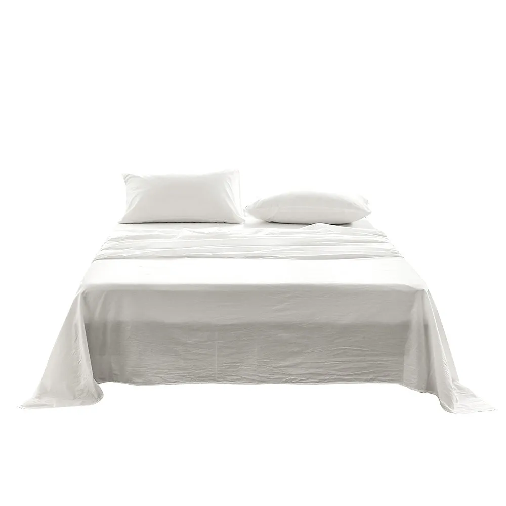 Deluxe Sheet Set Bed Sheets Set Double Flat Cover Pillow Case White Essential