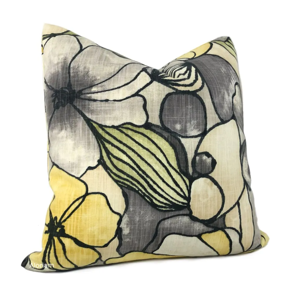 Eireann Modern Floral Yellow Gray Black Pillow Cover