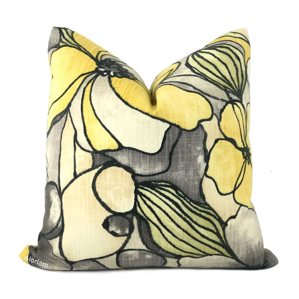 Eireann Modern Floral Yellow Gray Black Pillow Cover