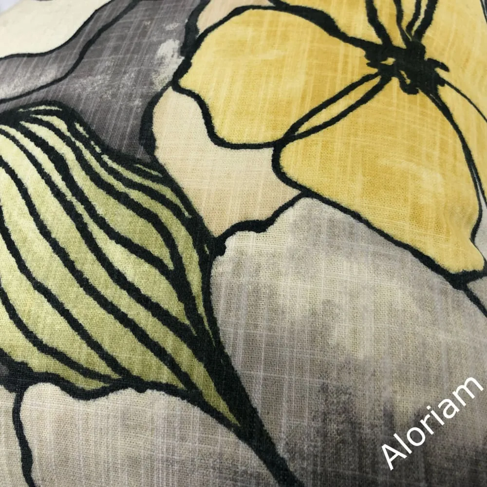 Eireann Modern Floral Yellow Gray Black Pillow Cover